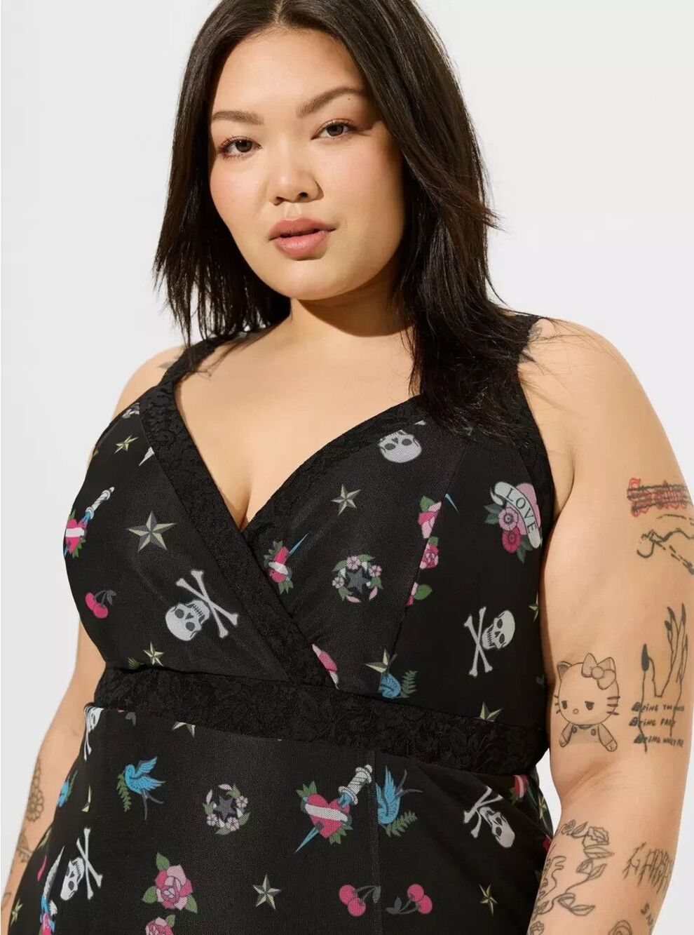 Betsey Johnson x Torrid Mesh Tattoo Midi Slip Dress PLUS 2X Lace Straps Skull BG - Picture 2 of 11